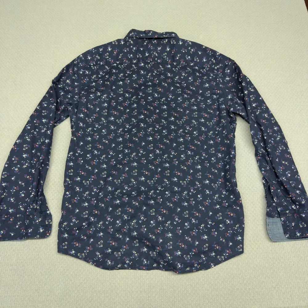 Banana Republic Shirt Mens Large Navy Blue Floral Slim Fit Stretch Soft Wash